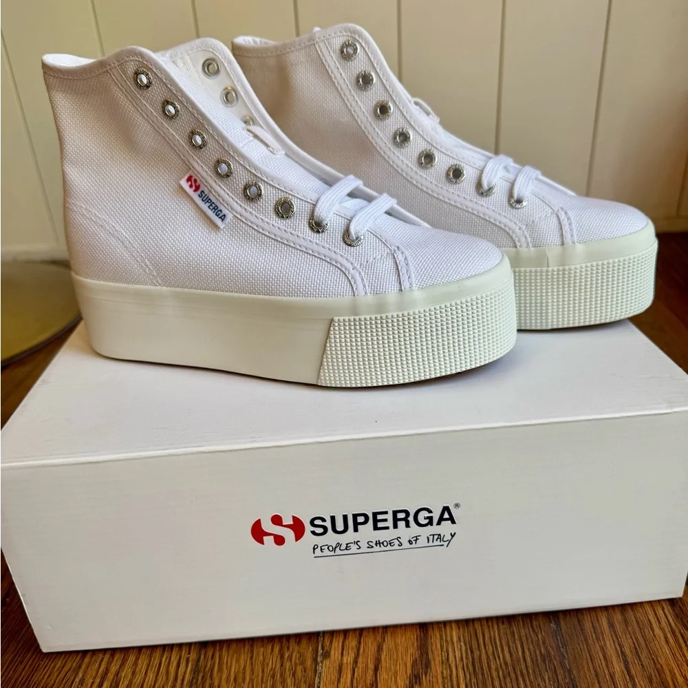 Superga Women's White Platform Sneakers - Picture 3 of 8